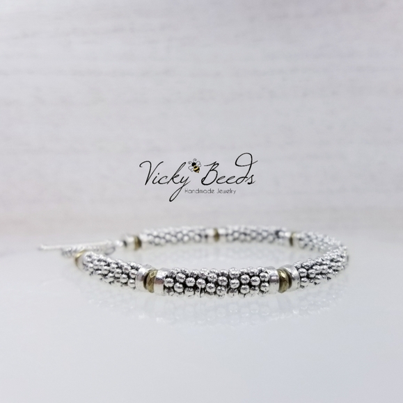 Antiqued Gold & Silver Beaded Toggle Bracelet - Picture 3 of 9